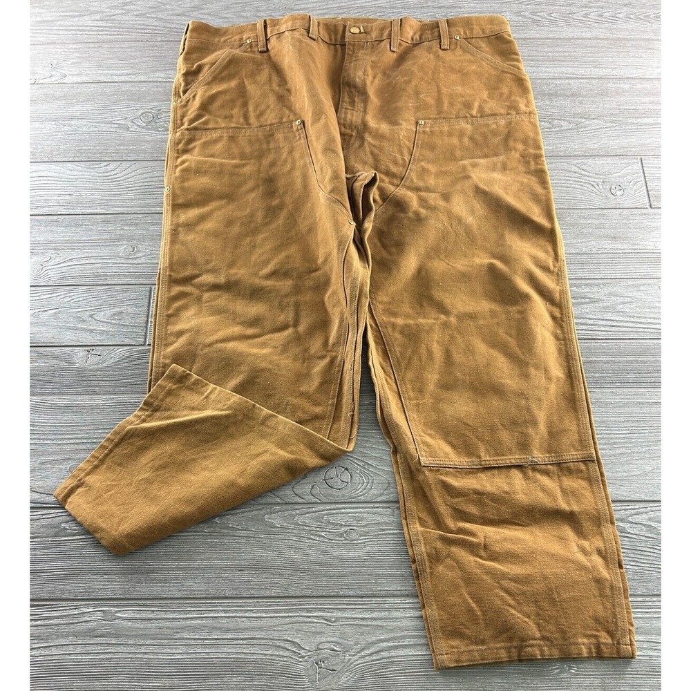 Carhartt B136 Brown Double Knee Canvas Pants Distressed Faded Work Pants Mens